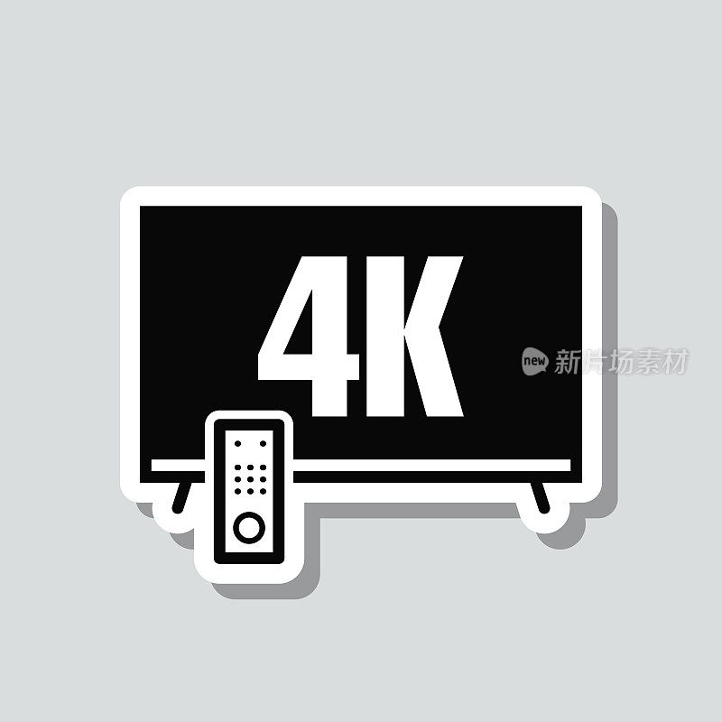 4 k电视。图标贴纸在灰色背景